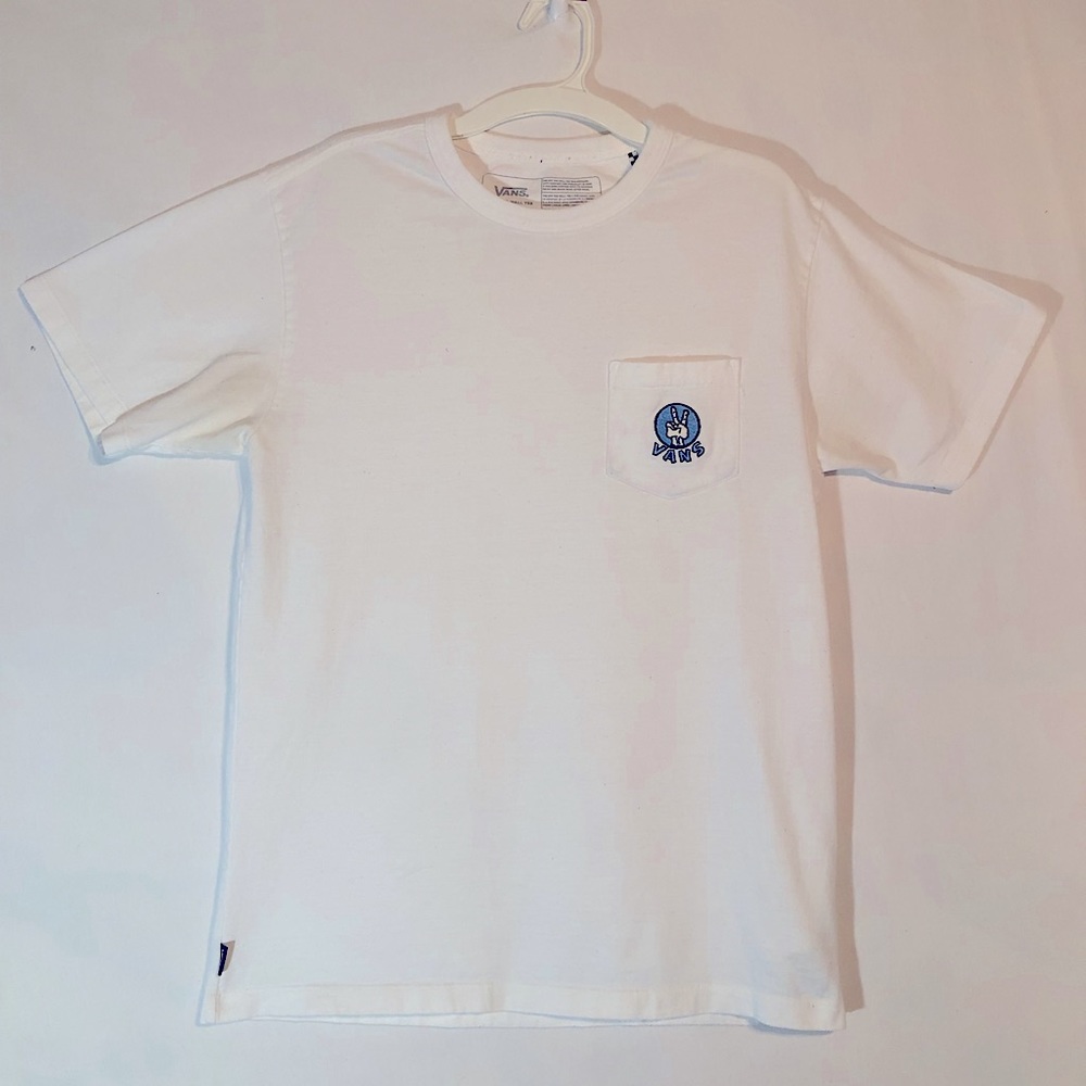 🟢 3/$25 White Vans Peace Sign Square Pocket Tee Mens S